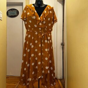 Polka Dot Wrap Dress in Dark Mustard